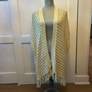 Braeve Cream Fringe Poncho with Textured Knit, L